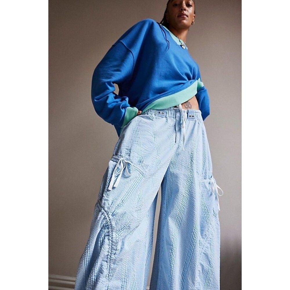 Free People Outta Sight Parachute Pants Striped Blue Small S NEW - Picture 2 of 5